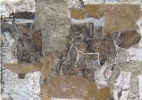 Vernderlich, immer whrend, 2003, 86 x 122, Mischtechnik auf Papier, l, Strukturpaste, Collage, 2 200 Euro