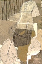 Fahrradfahrerin, 2003, 105 x 70 Öl, Strukturpaste, Collage auf Papier, 1 850 Euro